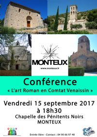 Conférence L'art Roman en Comtat Venaissin. Le vendredi 15 septembre 2017 à Monteux. Vaucluse.  18H30